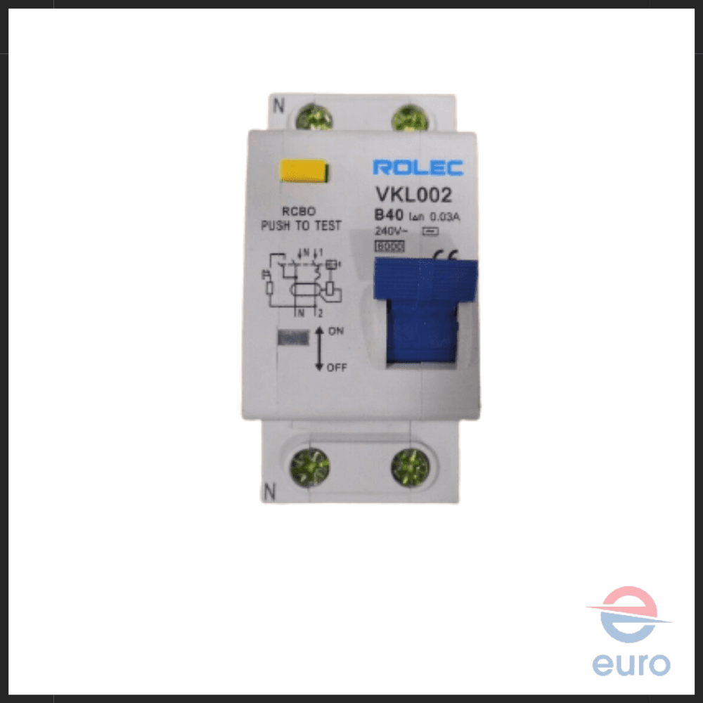ROLEC 40 AMP CURVE B 6 kA 30 mA DOUBLE POLE RCBO TYPE AC VKL002