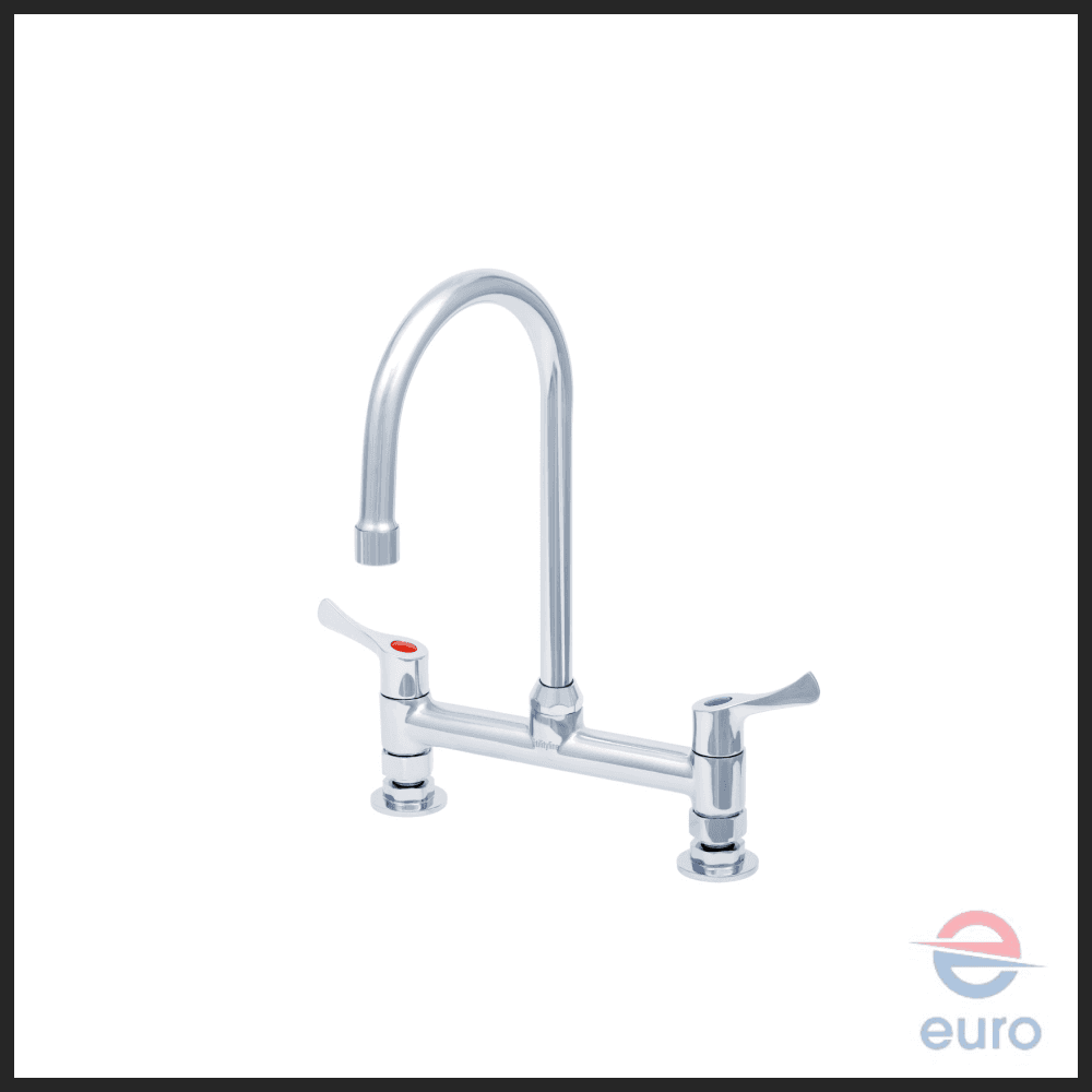 8" Deck Mount Mixing Faucet, 5" Swivel Gooseneck w/ 2.2 GPM Aerator, Lever Handles & G1/2 Female Inlets