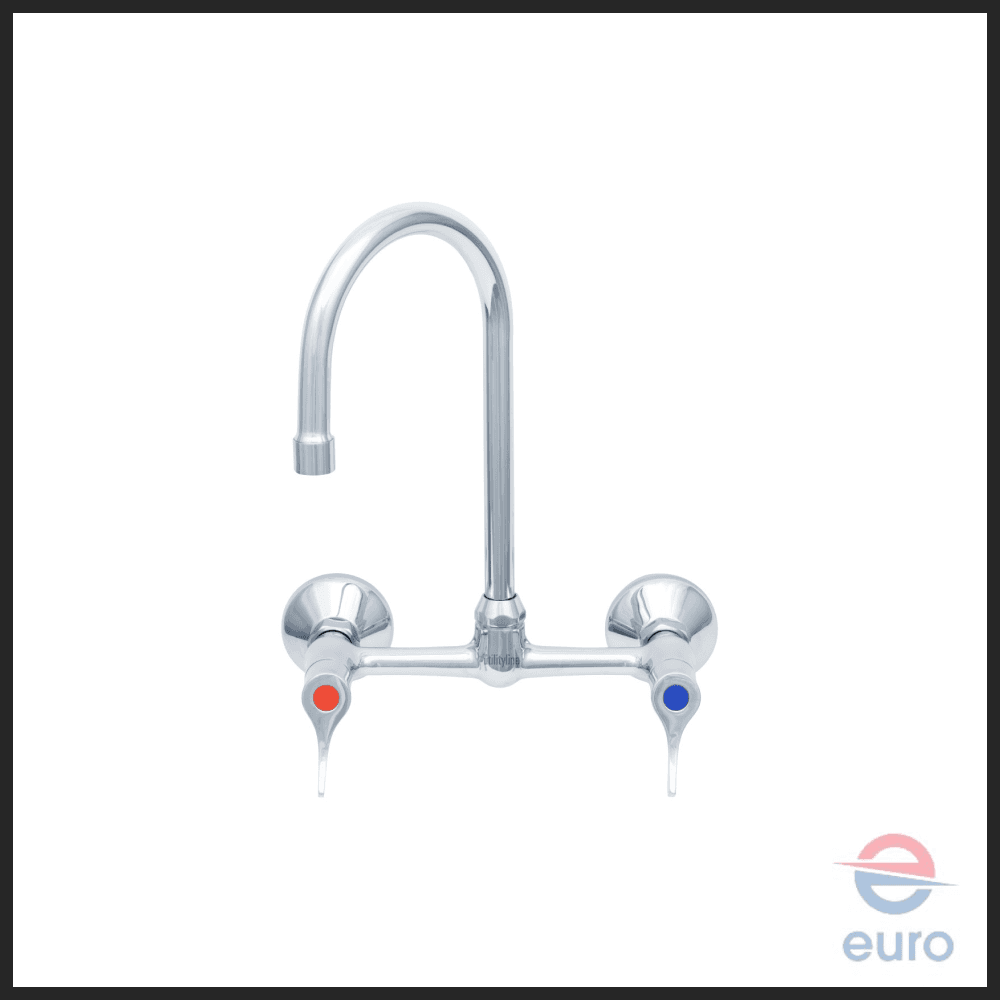 8" Wall Mount Mixing Faucet, Lever Handles, 5" Swivel Gooseneck w/ 2.2 GPM Aerator & G1/2 Offset Male Inlets