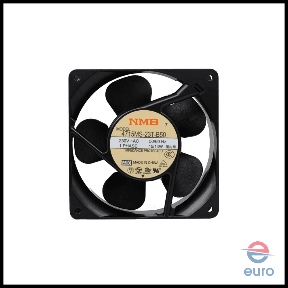 NMB MAT Cooling Fan Motor / Evaporator Fan Motor 4715MS-23T-B50 , Size : 119mm x 119mm x 38mm , 15/14 Watts, 230 Volt , 50/60 Hz , 120mA , 1 Phase , thermally protected